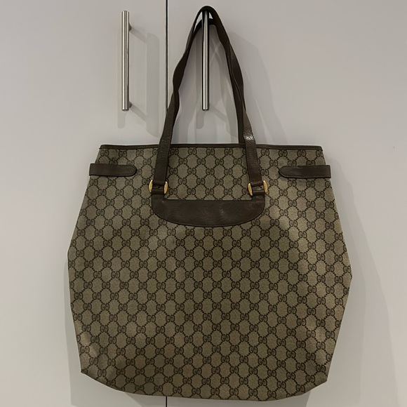 Authentic Gucci Supreme Monogram Vintage Tote Web Canvas & Leather 16x18 - Picture 7 of 16